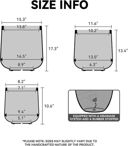 Kante 15.3"+11.6"+8.2" Dia Round Concrete Planter, Large Outdoor Indoor Planter Pots Containers with Drainage Holes and Rubber Plug for Home Garden Patio, Light Gray