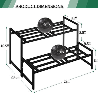 Plant Stand Indoor Outdoor, 2-Tier Wrought Iron Plant Stands, Stackable Metal Plant Shelf Decorative Outdoor Flower Stand Heavy Duty Pedestal Stands for Garden Deck Living Room, Black