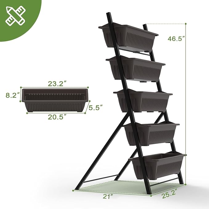 TOREVSIOR 5-Tier Vertical Raised Garden Bed, Vertical Garden Planter with Water Drainage, Elevated Garden Bed for Vegetables Flowers Herbs Indoor Outdoor