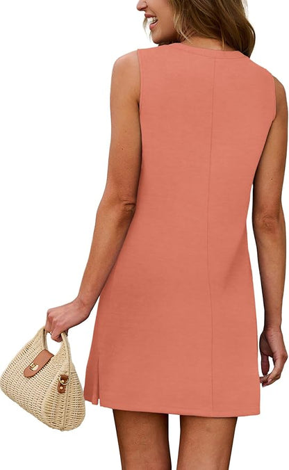 WIHOLL Casual Dresses for Women Crewneck Sleeveless Tank Dress Summer Spring Boho Vacation Clothes