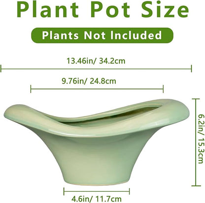 Ceramic Bonsai Pots - Large Succulent Planter 13 Inch Plant Pot Indoor Succulent Pot with Drainage Hole Outdoor Planter Bonsai Tree Pot for House Home Garden Office Decor Green