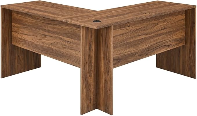 Modway Venture Mid-Century Modern L-Shaped Office Desk in Walnut