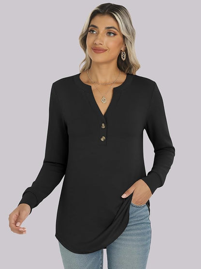 ANRABESS Women's Long Sleeve Shirts 2026 Spring Fashion Dressy Casual Tops Trendy Henley Blouses Cute Work Outfits Clothes