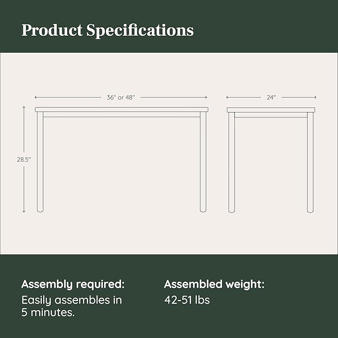 Branch Daily Desk - Functional At Home Office Desk with Effortless Assembly, Timeless Design, Rounded Corners, and Built-in Cable Notch - 48” W x 28.5” H x 24” D - Woodgrain Work Table