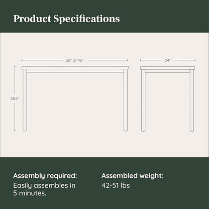 Branch Daily Desk - Functional At Home Office Desk with Effortless Assembly, Timeless Design, Rounded Corners, and Built-in Cable Notch - 48” W x 28.5” H x 24” D - Woodgrain Work Table