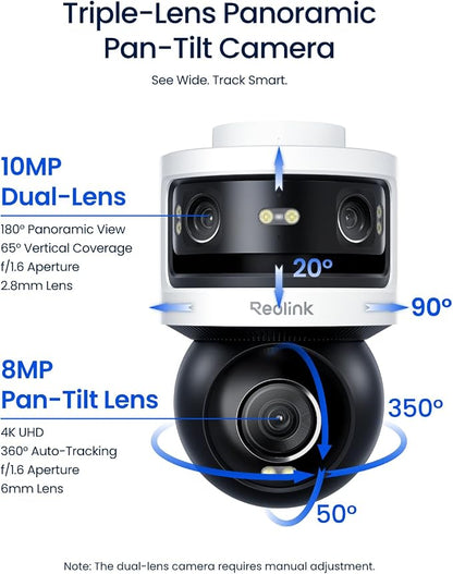 REOLINK OMVI 3i WiFi, 10MP+8MP 4K, Triple-Lens Outdoor Security Camera | 180° Panoramic + Pan-Tilt, SyncTrack&Auto Tracking, Dual-Band WiFi 6, Smart Detection, Local AI Video Search, No Monthly Fees