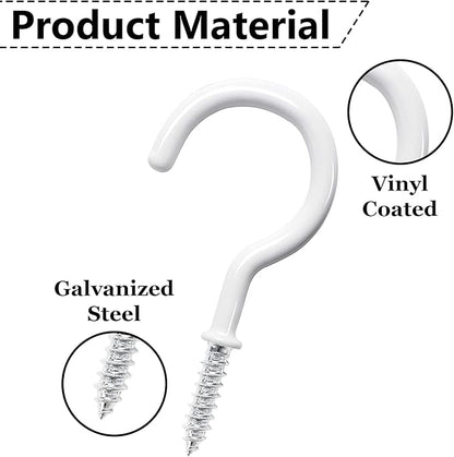 12 Pcs Ceiling Hooks for Hanging Plants, Cups, Utensils and Christmas String Lights, 1-1/4 inch Vinyl Coated Screw-in Plant and Cup Hooks for Wooden and Drywall with Anchors - White & Black