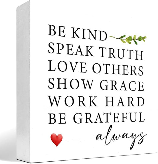 Be Kind Speak Truth Wood Block Sign Desk Decor,Rustic Inspirational Wooden Box Plaque Sign Desk Decor for Home Office Shelf Table Decor Decorations