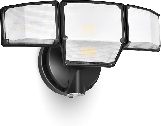 LUTEC 80W Dusk to Dawn Flood Lights Outdoor, 9000LM Super Bright LED Security Light with Photocell, IP65 Waterproof, 5000K Daylight, Hardwired 4 Heads Floodlight for Garage, Yard (Black)
