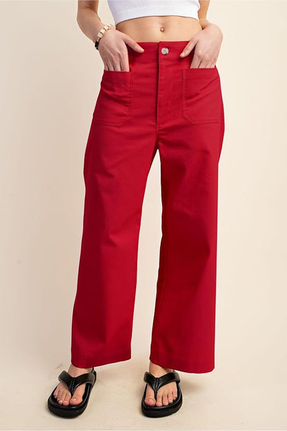 miduo Womens High Waisted Cropped Wide Leg Stretchy Straight Pants Trousers with Pockets