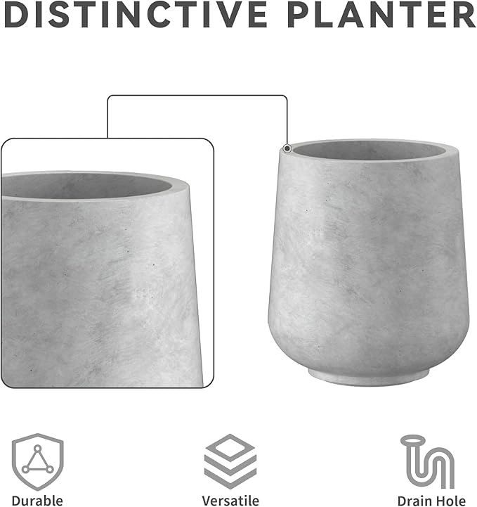 Kante 11.6" Dia Round Concrete Planter, Outdoor Indoor Large Plant Pots Containers with Drainage Hole and Rubber Plug for Home Garden Patio, Natural Concrete