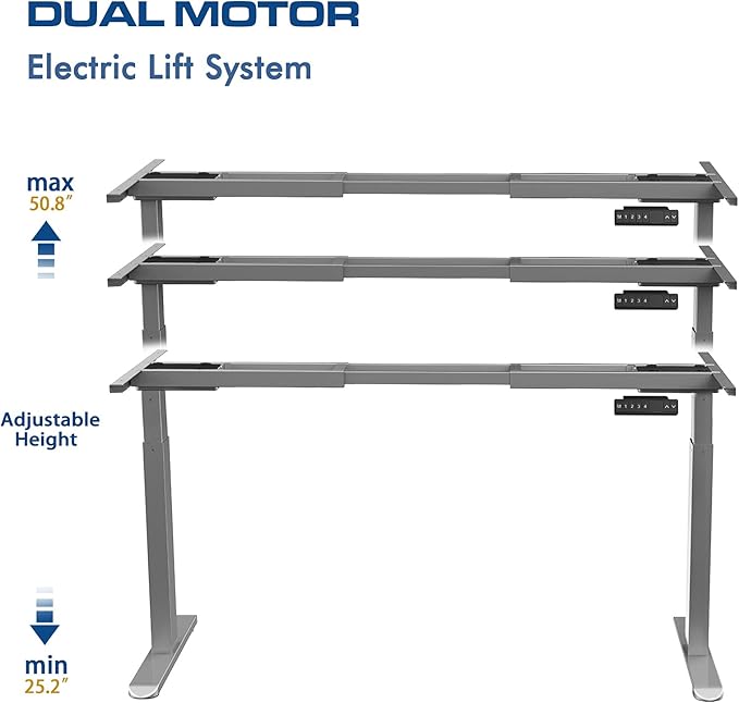 AIMEZO Standing Desk Frame, Dual Motor Electric Height Adjustable Sit Stand Desk Frame with 4 Memory Preset Button, USB Charging Port for Home Office (2 Tier Legs, Gray)