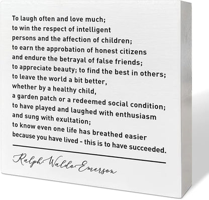 Home Office Desk Wooden Box Sign Decor, To Laugh Often and Much, Inspirational Book Quotes Desk Decor Motivational Literary Desk Decorations for Women Men Student Office Classroom School