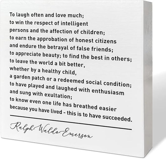 Home Office Desk Wooden Box Sign Decor, To Laugh Often and Much, Inspirational Book Quotes Desk Decor Motivational Literary Desk Decorations for Women Men Student Office Classroom School
