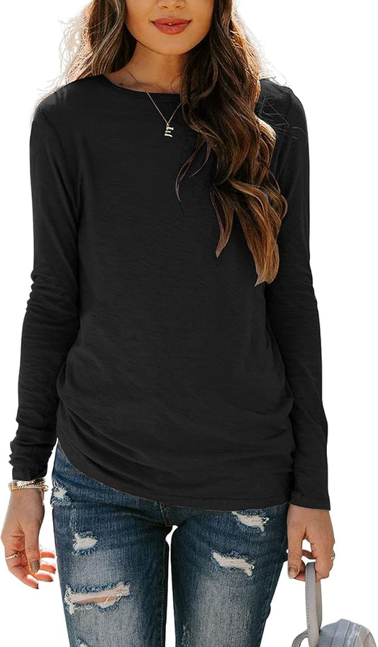 Sherosa Womens T Shirts Long Sleeve Crew Neck Shirts Basic Tee Tops Blouse