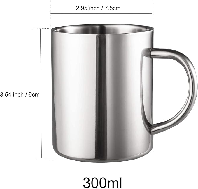 IMEEA Small Coffee Mug 10oz Double Wall Stainless Steel Cups, Set of 2