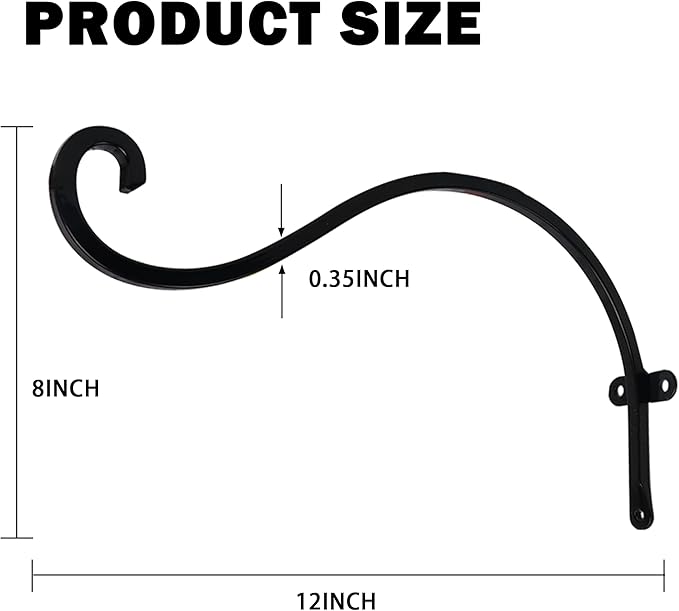 Hourleey 4 Pack Plant Hanger Outdoor, 12 Inch Heavy-Duty Hanging Plant Hook for Outside Basket, Black Metal Wall Mount Plant Bracket Hook for Flower Baskets Bird Feeder