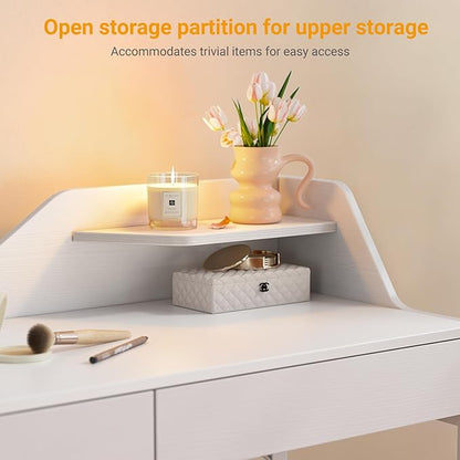 CubiCubi Vanity Desk with 2 Drawers, 40 Inch Computer Home Office Desk, Modern Makeup Dressing Desk, Study Work Table, White