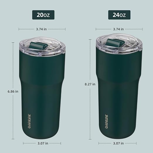 BJPKPK 24 oz Coffee Tumbler, Insulated Stainless Steel Travel Cup | Double Wall Vacuum, Leak Proof Lid, Keeps Hot/Cold/Iced, BPA Free, Dishwasher Safe, Cupholder, Dark Green