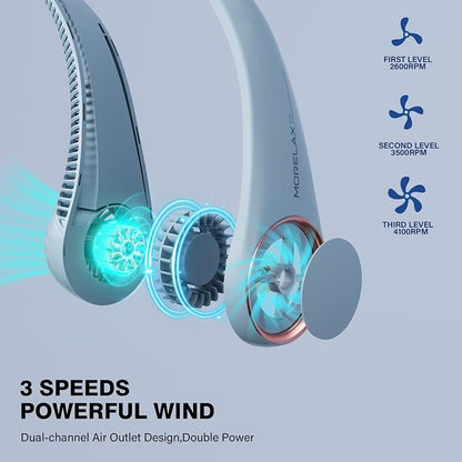 Morelax Neck Fan, USB Rechargeable Personal Fan,Hand Free Bladeless Portable Fans,4000 mAh, 3 Speeds,72 Air Faster softer 360° Cooling, Ultra Quiet,Gift Suitable for Home, Office, Travel, Sports