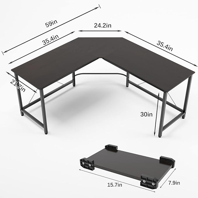 soges L Shaped Office Desk, L Desk Computer Corner Desk, 59 x 59 inches Large L Shaped Desk for Home Office, Sturdy Writing Desk Writing Workstation Gaming Table