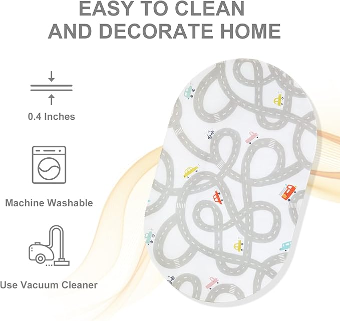 Road Traffic Kids Rug Children Playing with Cars Playmat 3x5 Ft, Washable Play Carpet for Kids Playroom, Non-Slip Have Fun Safe Baby Nursery Rug for Toddler Boy's Bedroom Game Room Grey