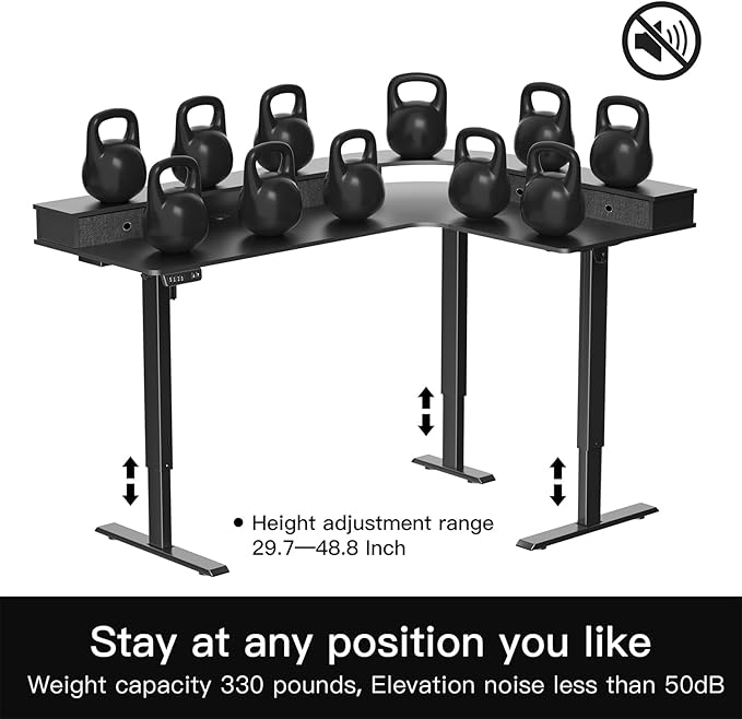 L Shape Standing Desk, 67 * 48 Inches Adjustable Height Standing Desk with 4 Drawers, Corner Electric Standing Desk with Monitor Stand for Home Office, Classic Black