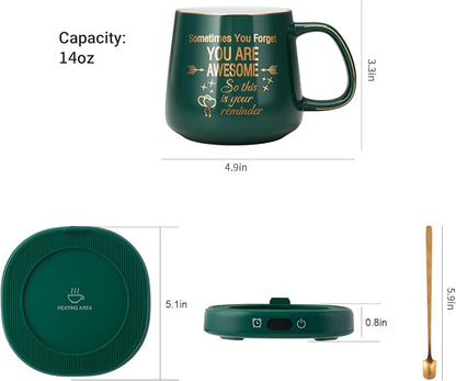 Coffee Mug Warmer & You are Awesome Mug Set, Electric Cup Warmer with Auto Shut Off, 4 Temperature Setting Smart Beverage Warmer, 8-Hours Auto Shut Off