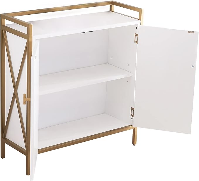 Leick Home 9200-WTGL Claudette Mixed Metal and Wood Foyer Hall Cabinet, White/gold