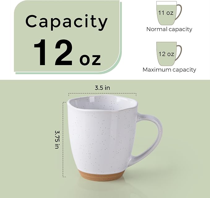 AmorArc 12oz Coffee Mugs, Ceramic Coffee Mugs set of 4 for Man, Woman, Dad, Mom, Modern Coffee Cups with handle for Latte/Cappuccino/Milk/Cocoa. Dishwasher&Microwave Safe, White
