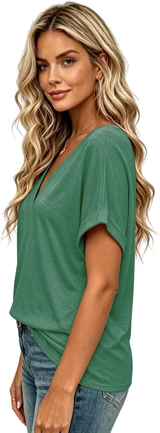 T Shirts Short Sleeve V Neck Tees Womens Tops Beach Vacation Fashion Clothes 2026 Casual Summer Spring Fall Outfits