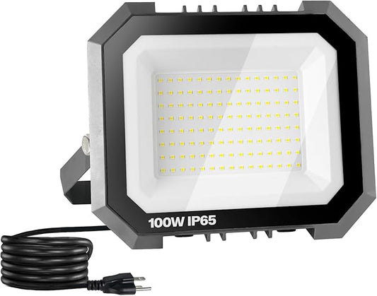 1 Pack LED Flood Lights Outdoor, 100W 10000LM Super Bright Floodlight Outside Work Light with 5.9FT Plug, IP65 Waterproof 6000K Outdoor LED Flood Light for Garage, Yard, Lawn, Garden