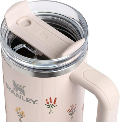 STANLEY Quencher H2.0 Flow State Tumbler, 40 oz, Rose Quartz Bouquets | Handle and Straw | 3-Position Lid | Cup Holder Compatible for Travel | Insulated Stainless Steel Cup | BPA-Free