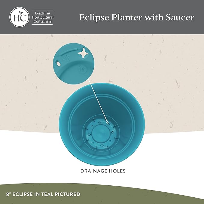 The HC Companies 20 Inch Eclipse Round Planter Pots with Drainage Holes & Attached Saucer, Lightweight UV-Resistant Plastic Indoor & Outdoor Planters, 2-Pack Flower Pots for Garden & Home Decor, Red