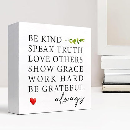 Be Kind Speak Truth Wood Block Sign Desk Decor,Rustic Inspirational Wooden Box Plaque Sign Desk Decor for Home Office Shelf Table Decor Decorations