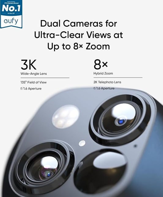 eufy Security 3K Dual Camera, SoloCam S340, Solar Security Cameras Wireless Outdoor, Cameras for Home Security, 360°Coverage, Pan & Tilt, No Blind Spots, No Monthly Fee, Built-in 8GB