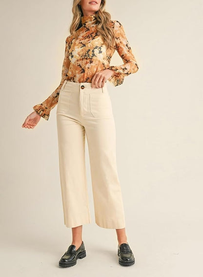 miduo Womens High Waisted Cropped Wide Leg Stretchy Straight Pants Trousers with Pockets