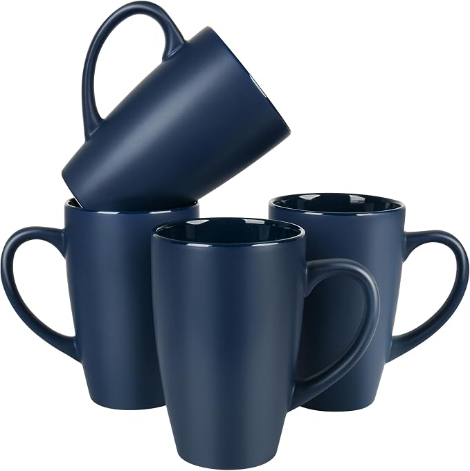 BYCNZB 20oz Extra Large Ceramic Tall Coffee Mugs Set for Coffee Tea Hot Cocoa set of 4 Dishwasher & Microwave Safe (Matte blue)