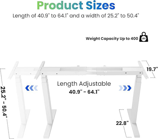 Standing Desk Frame Dual Motor- 3 Tier Standing Desk Legs, Adjustable Desk Frame, Sit Stand Desk Frame，White Frame