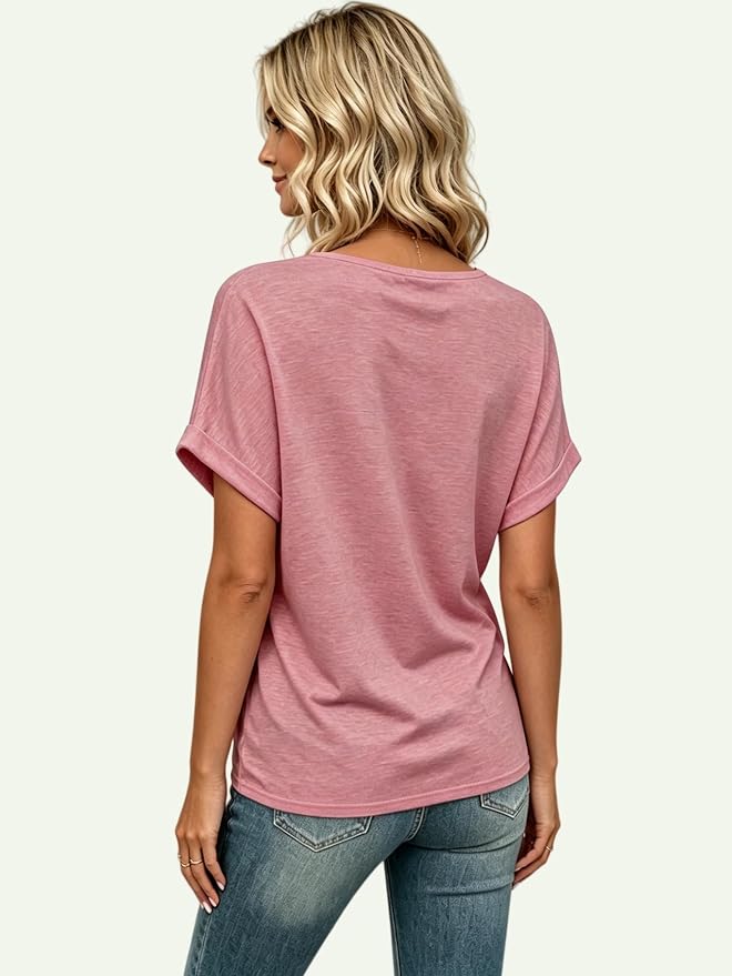 T Shirts Short Sleeve V Neck Tees Womens Tops Beach Vacation Fashion Clothes 2026 Casual Summer Spring Fall Outfits