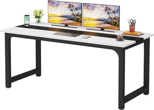 70.8 Inch X-Large Executive Computer Office Desk, White+Black