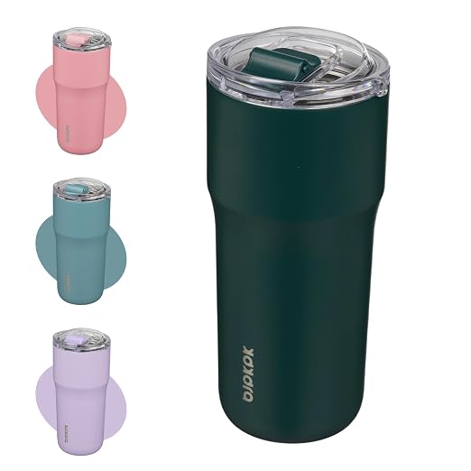 BJPKPK 24 oz Coffee Tumbler, Insulated Stainless Steel Travel Cup | Double Wall Vacuum, Leak Proof Lid, Keeps Hot/Cold/Iced, BPA Free, Dishwasher Safe, Cupholder, Dark Green