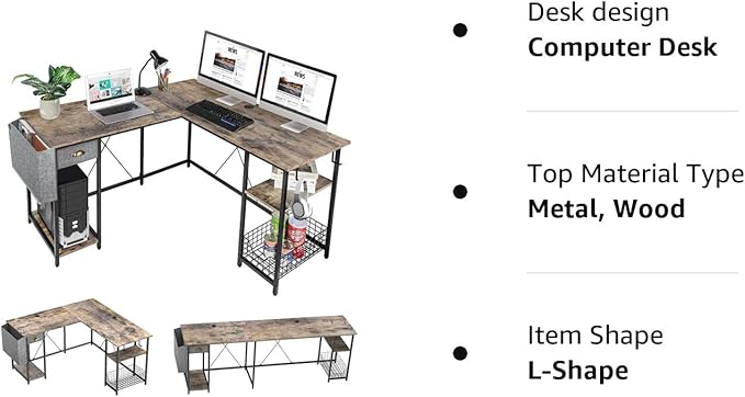 X-cosrack 2 Person Desk Large L-Shaped Computer Desk with Storage Shelves Drawer, Home Office Writing Corner Desk, Long Desk PC Laptop Workstation with Hooks Storage Bag Cable Hole