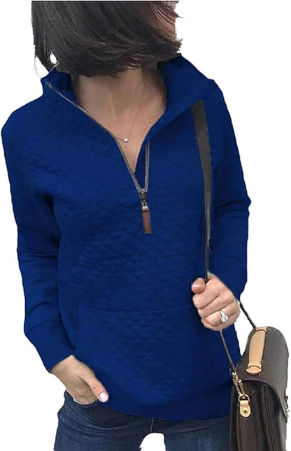 BTFBM Women Fashion Quilted Pattern Lightweight Zipper Long Sleeve Plain Casual Ladies Sweatshirts Pullovers Shirts Tops