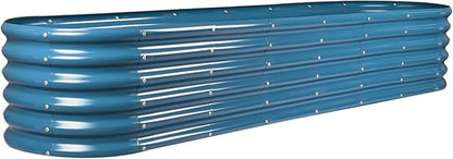 Land Guard 8×2×1.5ft Galvanized Raised Garden Bed Kit, Raised Garden Boxes Outdoor, Oval Metal Raised Garden Beds for Vegetables, Blue