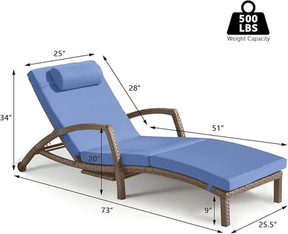 Chaise Lounge Chairs Outdoor Set of 4, Comfy Outside Wicker Patio Pool Lounge Chair w/ 5 Adjustable Back Angle, Cup Holder, Thicken Cushion