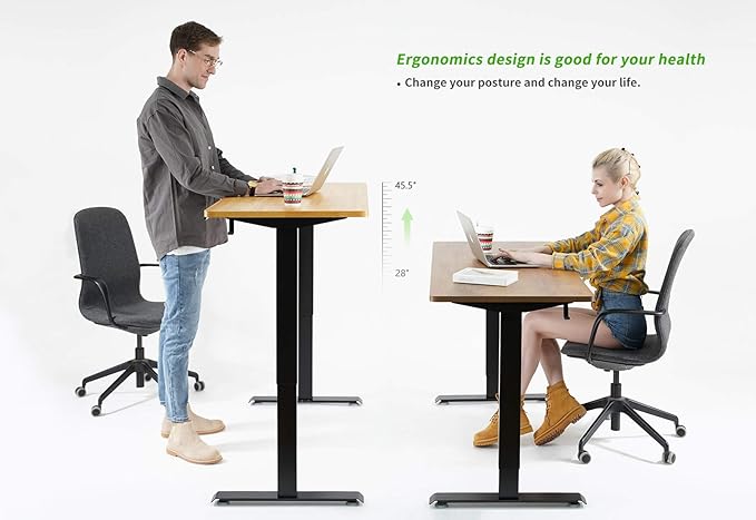 FAMISKY 55 Inch Height Adjustable Standing Desk with Foot Rest, Sit Stand Home Office Desk with Hooks, Ergonomic Workstation Black Steel Frame/Black Wood Top