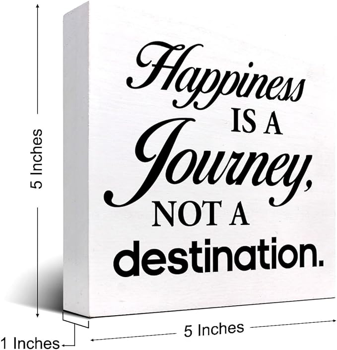 Motivational Wood Box Sign Desk Decor,Happiness is a Journey not a Destination Wood Plaque Signs,Rustic Wooden Block Sign Decor for Home Office Shelf Table Decoration C1081