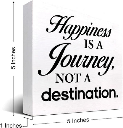 Motivational Wood Box Sign Desk Decor,Happiness is a Journey not a Destination Wood Plaque Signs,Rustic Wooden Block Sign Decor for Home Office Shelf Table Decoration C1081