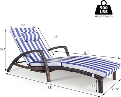 Chaise Lounge Chairs Outdoor Set of 6, Comfy Outside Wicker Patio Pool Lounge Chair w/ 5 Adjustable Back Angle, Cup Holder, Thicken Cushion